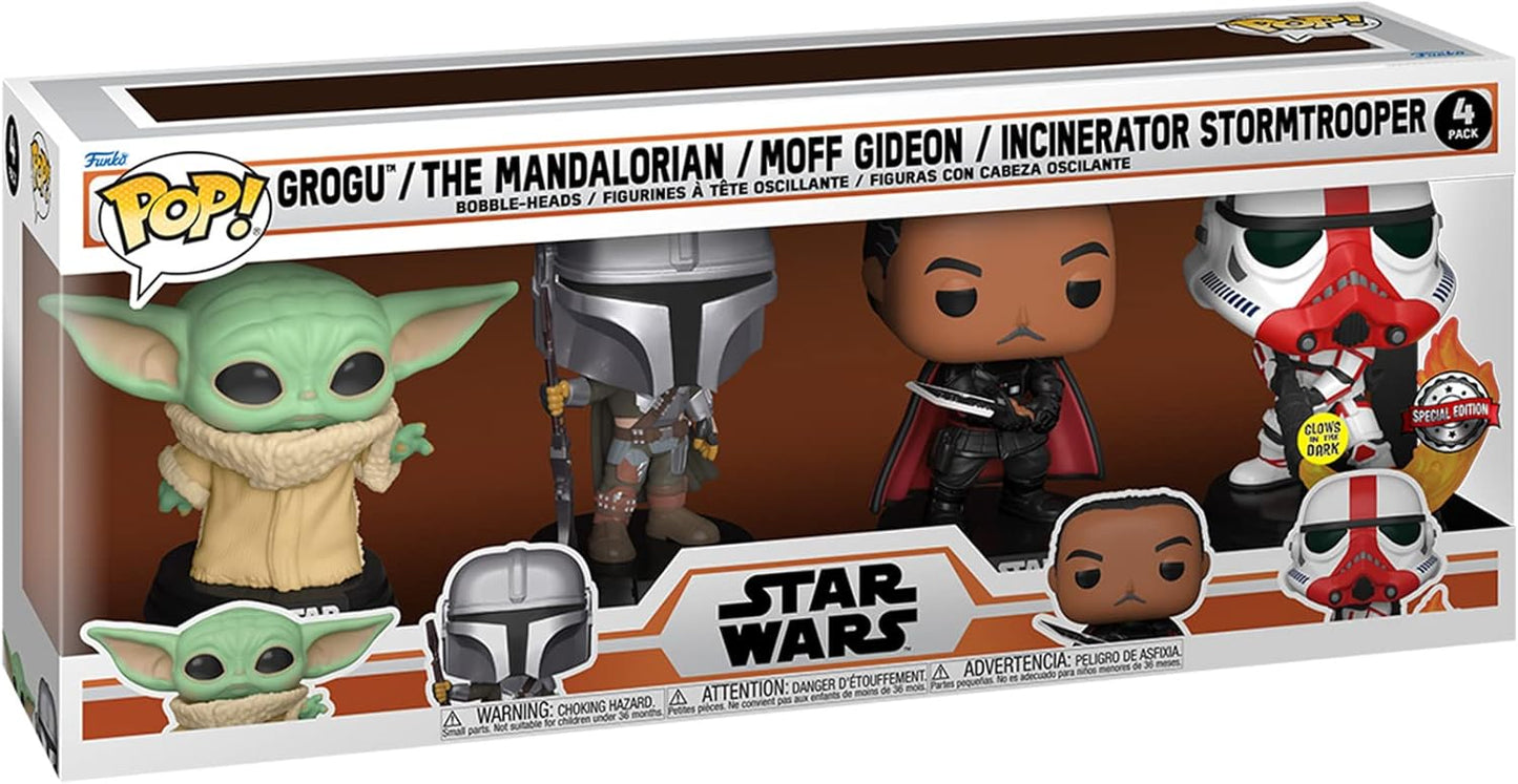 Funko Pop! Star Wars Grogu Mandaloriani Gideon Stormtrooper 4 Pacco - Glow