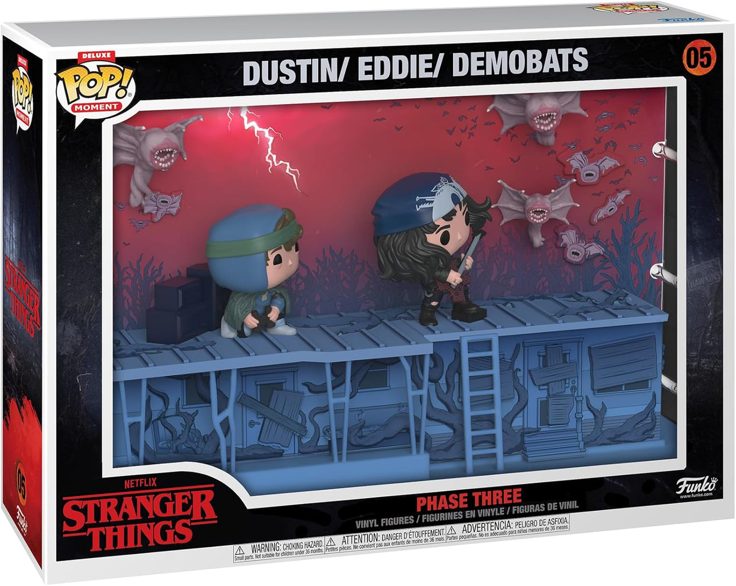 Funko Pop! Moments Deluxe: Stranger Things - Dustin, Eddie And The Demobats - Phase Three- Figura in Vinile da Collezione