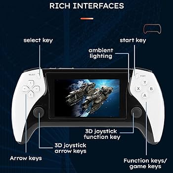 Console di gioco portatile, schermo da 4,3 pollici, 2500 mAh, sistema di gioco classico portatile, console per videogiochi, supporta 11 emulatori, (bianco)