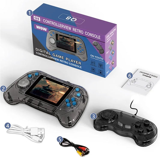 Q8 Retro Game Console con Controller Portatile Incorporato 800 Giochi per 2 Giocatori - Grigio Trasparente