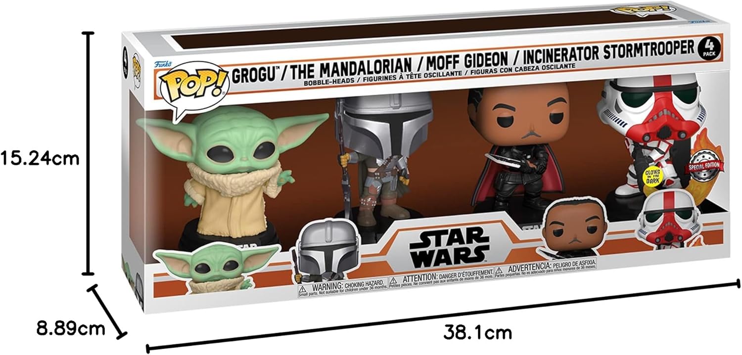Funko Pop! Star Wars Grogu Mandaloriani Gideon Stormtrooper 4 Pacco - Glow