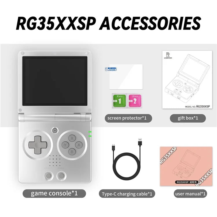 RG35XXSP Retro Flip Handheld Game Console 64GB Video Game Player  - Argento