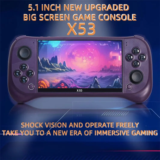 Powkiddy  X53 con Schermo IPS HD da 5,1 Pollici, Controller Arcade Retrò con Uscita TV