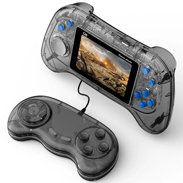 Q8 Retro Game Console con Controller Portatile Incorporato 800 Giochi per 2 Giocatori - Grigio Trasparente