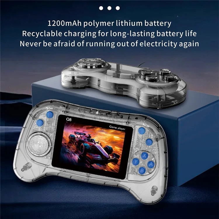 Q8 Retro Game Console con Controller Portatile Incorporato 800 Giochi per 2 Giocatori - Grigio Trasparente