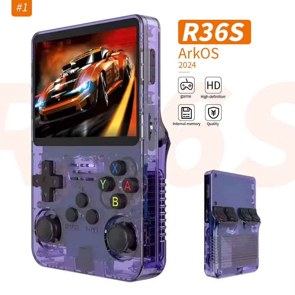 R36S Console Portatile, Sistema Linux 3,5 Pollici Schermo IPS Emulatore Console, Costruito in 64G  Consolle Retro Gaming, 10 + Emulatori Retro Game