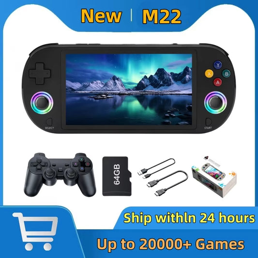 Console di gioco portatile M22 64G + Controller giochi Sistema Linux Schermo ICD da 5 pollici
